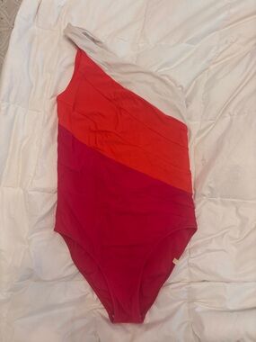 Summersalt, Sidestroke One-Shoulder Swimsuit in Cream, fuchsia and Pink- 8 Tall